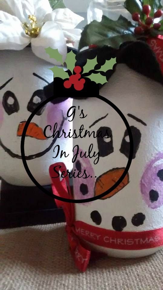 G's Christmas in July 2015 video 4.6: Upcycled jar to Snowman candle stand or home decor item