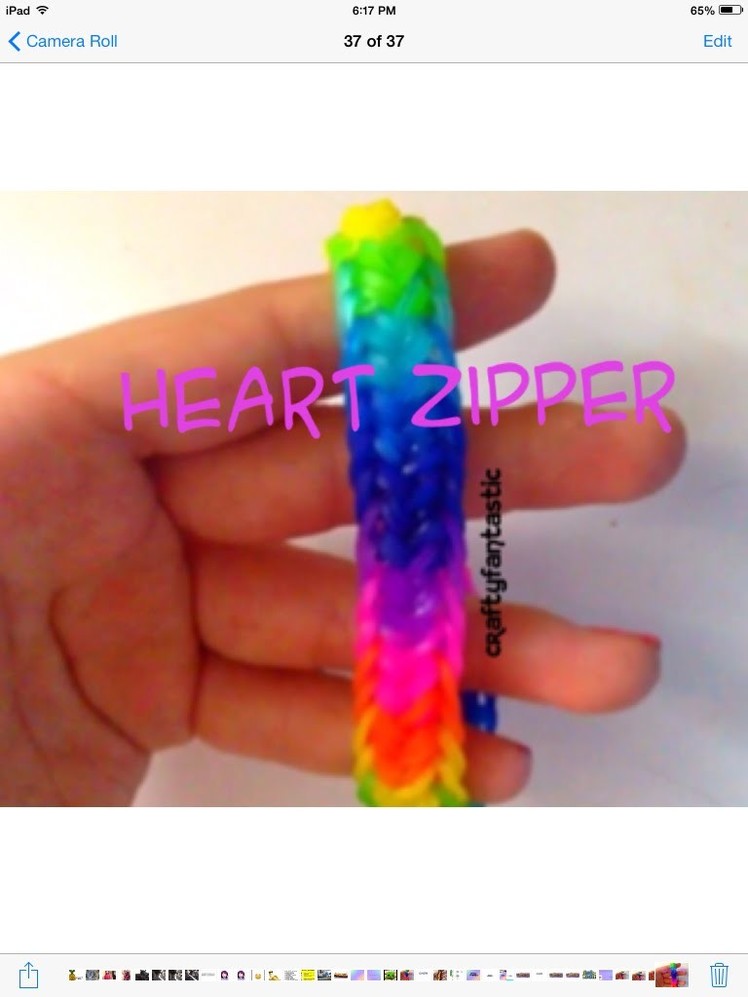 Heart zipper rainbow loom bracelet