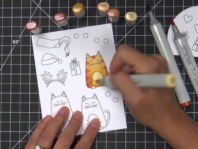 Meowy Christmas - Holiday Card Making and Copic Coloring