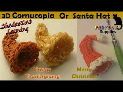 Rainbow Loom 3D Cornucopia and 3D Santa Hat Charm.Thanksgiving.Christmas