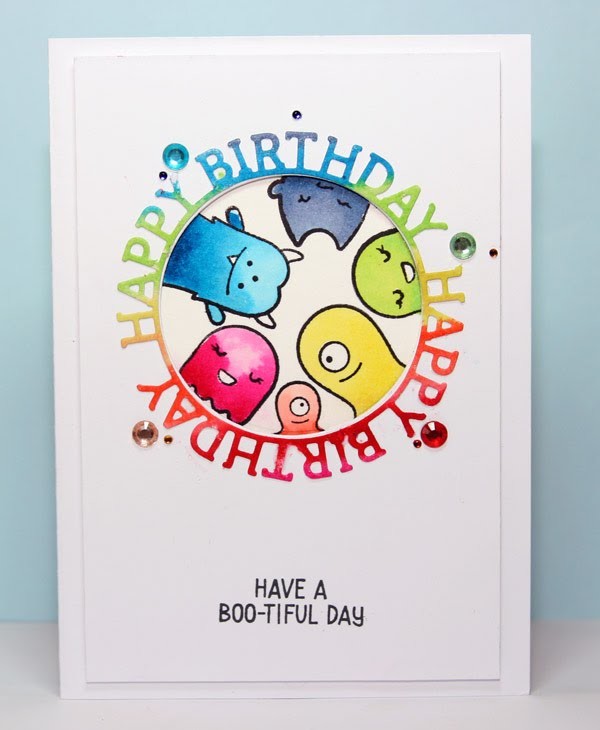 Lawn fawn monster mash rainbow birthday card