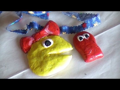 Mrs. Pac Man and Blinky Dough Clay Christmas Ornament