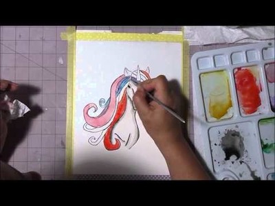 Rainbow Unicorn Time Lapse Watercolor painting