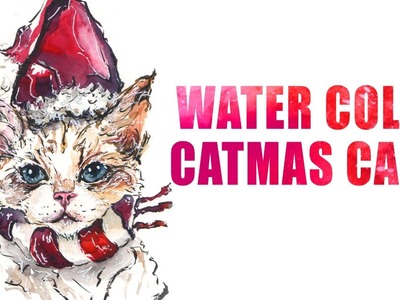 Watercolor Christmas Cards - Cat Santa