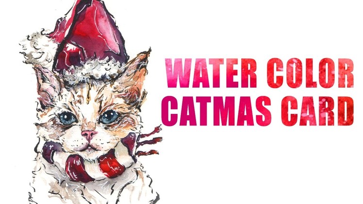 Watercolor Christmas Cards - Cat Santa