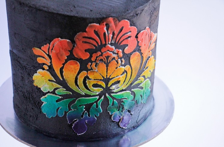 Rainbow Stencil Work on Buttercream Cake Tutorial