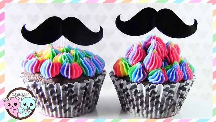 RAINBOW CUPCAKES, MUSTACHE CUPCAKES - BY SUGARCODER