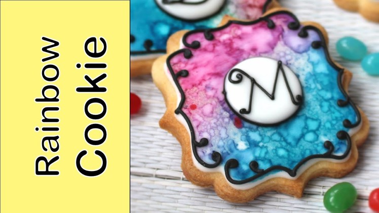 Rainbow watercolour effect on cookie - Dessert Network Collaboration