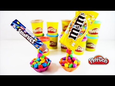 Smarties and M&M's Rainbow Muffins with PLAY DOH! How to make a Gravity Defying cakes NOT EDIBLE
