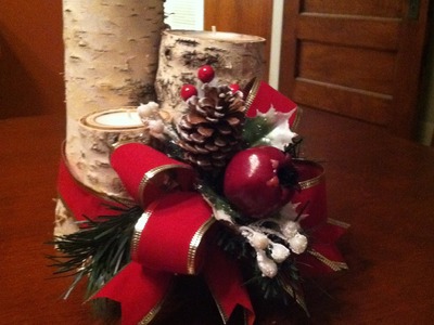 Christmas Centerpiece Making with Birch Logs and Votive Candles