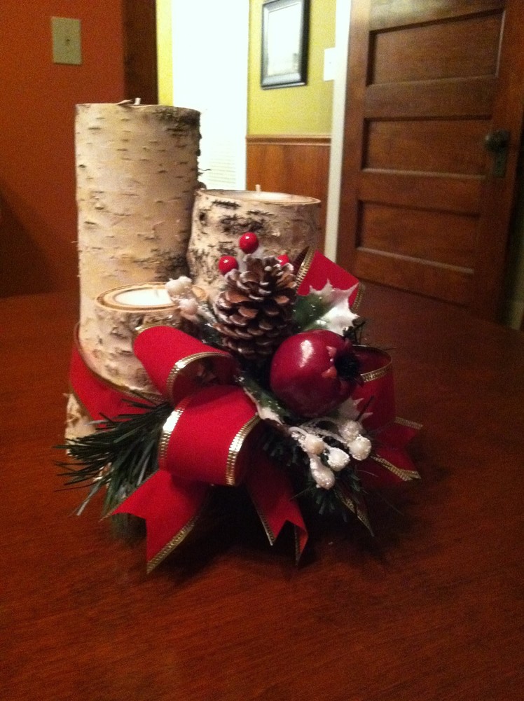 Christmas Centerpiece Making with Birch Logs and Votive Candles