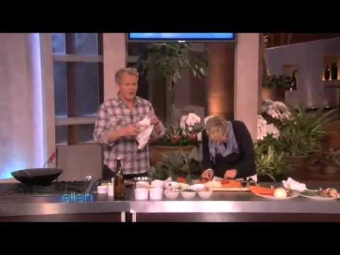 Gordon Ramsay cuts his finger on The Ellen Show