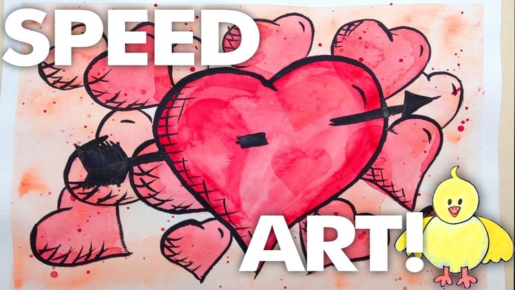 Speed Art - Super Hero Valentine Heart Cartoon - Watercolors