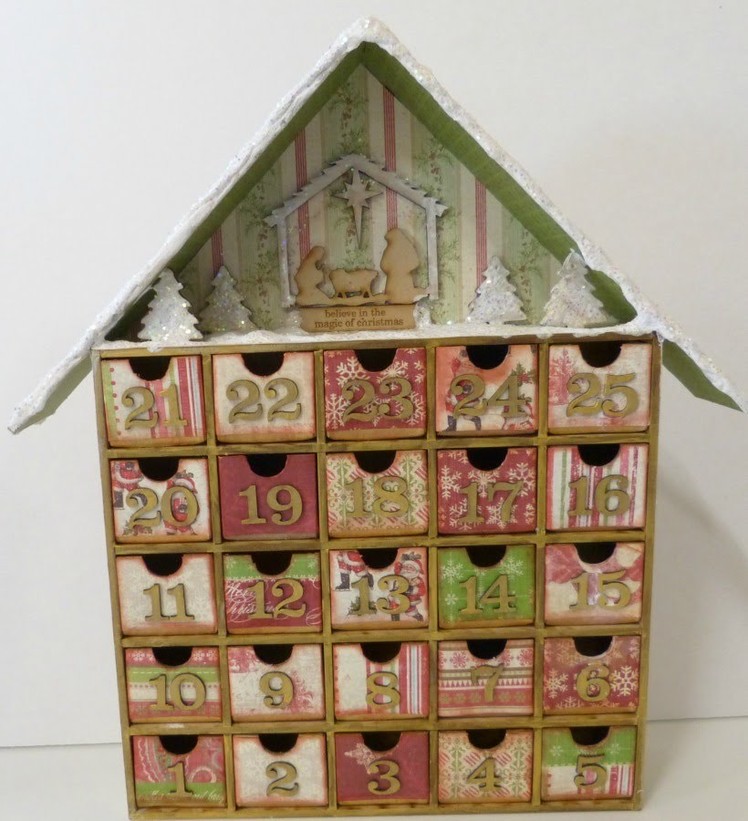 Altered advent calendar house shadow box:Christmas count down
