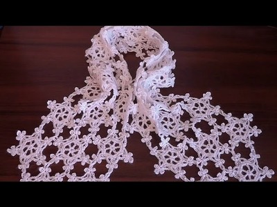 How to crochet scarf VERY EASY Snowflake motif Step by step  Tutorial Part  2