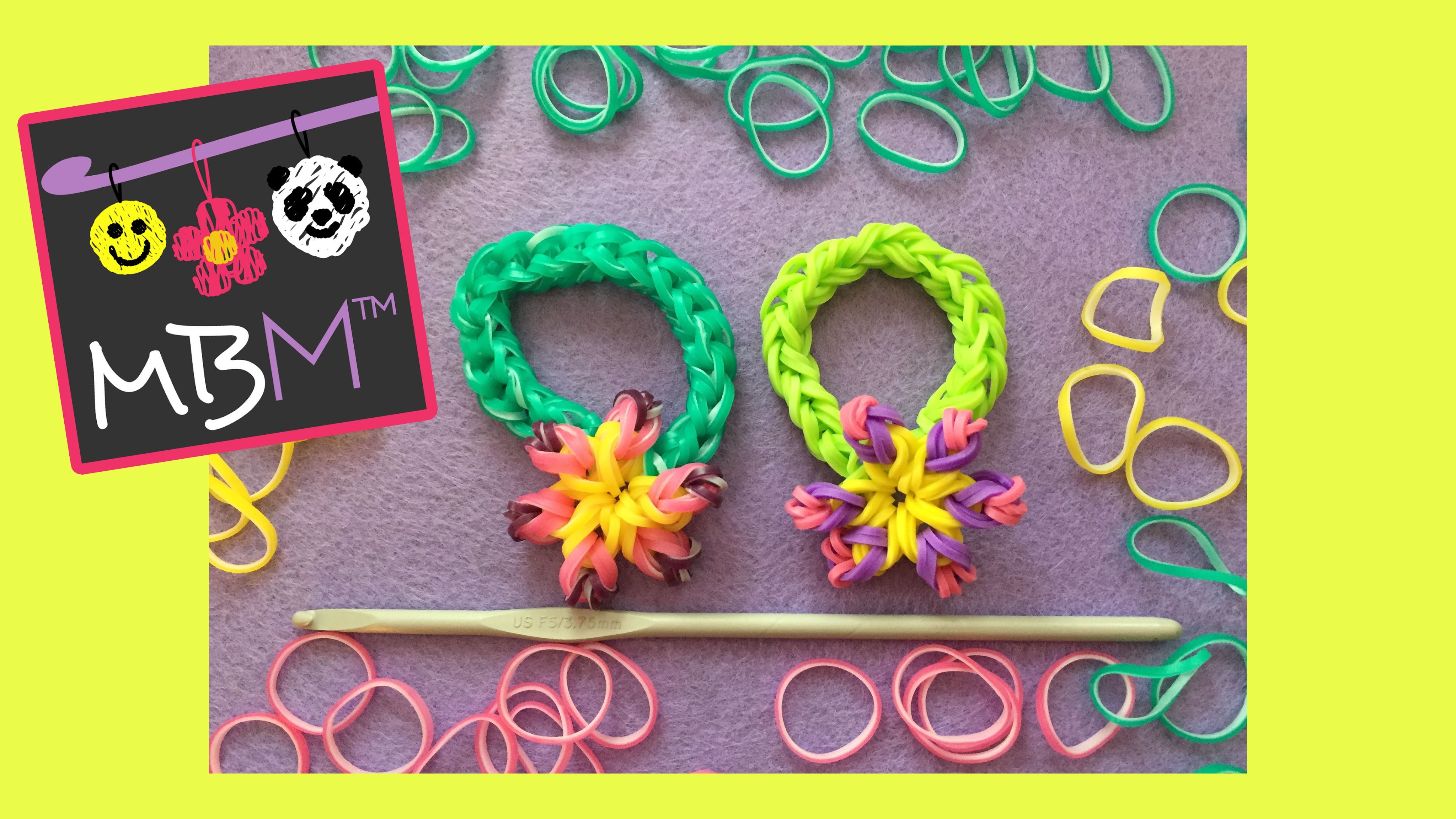 NEW Rainbow Loom Band Flower Bracelet Made Using Just a Hook Tutorial, How to