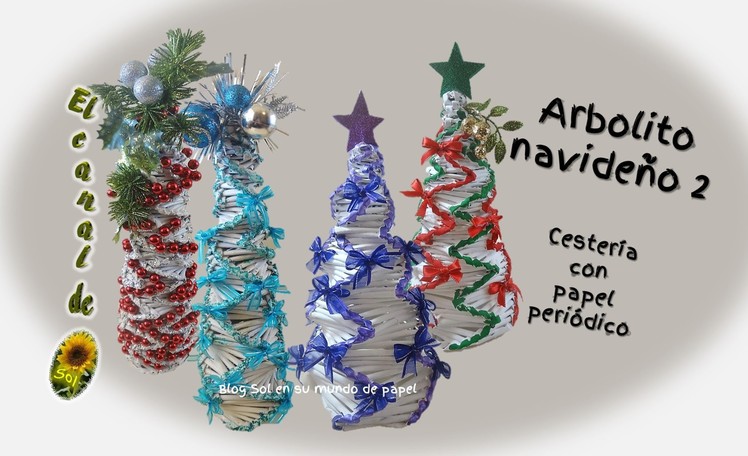 Árbolito navideño 2   cestería con papel periódico - Christmas tree 2 baskets with newspaper
