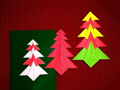 Easy Origami Christmas tree. Paper Christmas tree. Christmas card decoration
