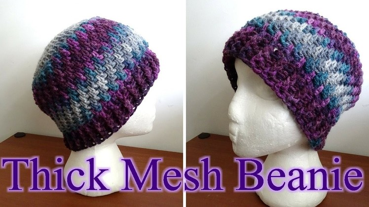 Thick Crochet Mesh Beanie - Left Handed Crochet Tutorial