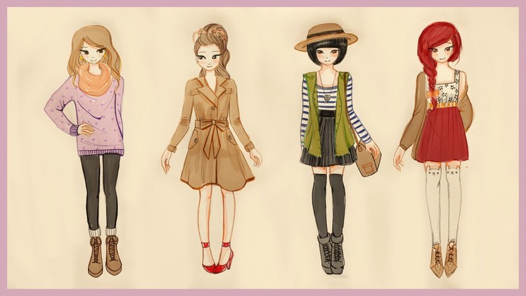 ❤ Drawing Tutorial - How to draw 4 Fall Outfits ❤