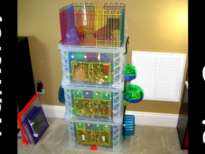 Homemade Triple-Decker Hamster Bin Cage with Rooftop Deck by HAMMY TIME
