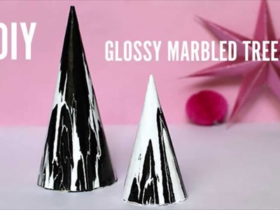 How to Make DIY Glossy Marbled Christmas Trees with Paint