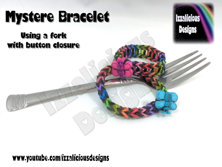 Rainbow Loom Mystere Bracelet using a fork with a button closure - Loomless