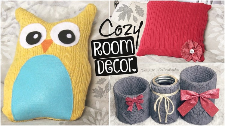 DIY COZY ROOM DECOR for Fall, Winter, Christmas, Holidays. Upcycle Old Sweaters!