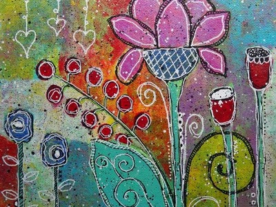 Doodling and Painting on Canvas - Tutorial -- "Love Grows" - mixed media