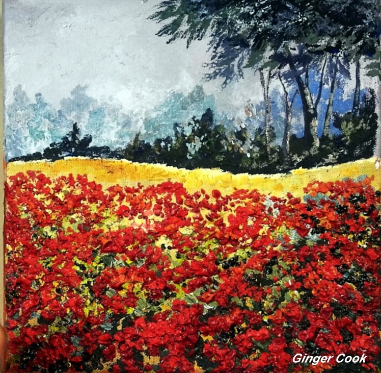 How To Paint a Field of  Textured Poppies Landscape Part one.