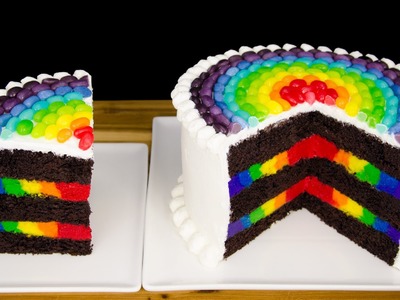 Inside Out Rainbow Cake with Rainbow Jelly Beans from Cookies Cupcakes and Cardio