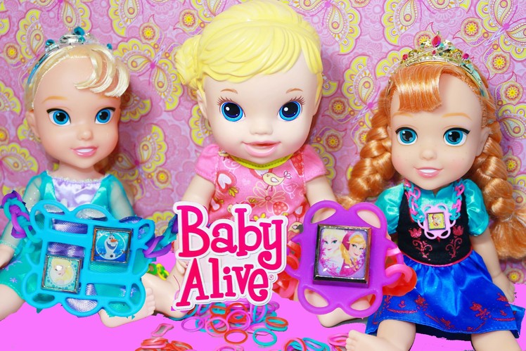 Baby Alive & Frozen Elsa Disney Princess Anna Dolls How To Make DIY RAINBOW LOOM Charms Bracelets