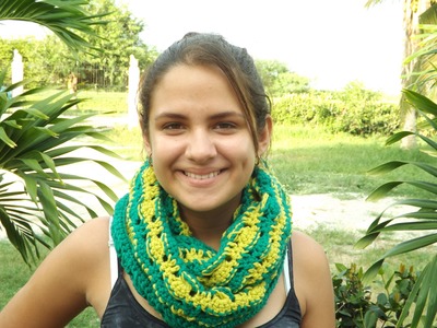 Crochet Two Color Scarf, Combination With The Hat