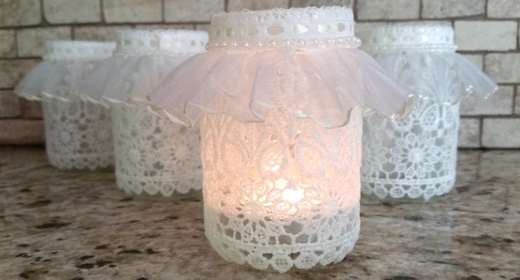 DIY Lace Votive Candleholder vr to sweet milk shoppe's Craft While Recycling Challenge