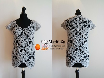 How to crochet top tunic from motifs pattern tutorial