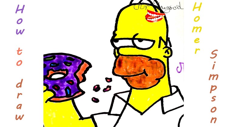 DIY How to draw easy stuff but cool on paper: draw Homer Simpson Eating a donut EASY | SPEED ART