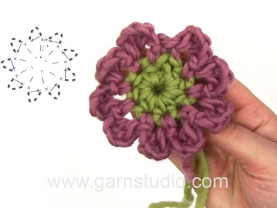 DROPS Crocheting Tutorial: How to work an Aster flower.