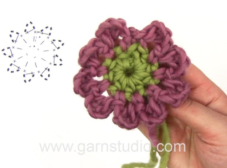 DROPS Crocheting Tutorial: How to work an Aster flower.