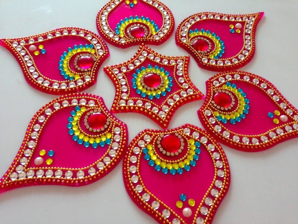 How to make acrylic rangoli, DIY kundan rangoli, rangoli design