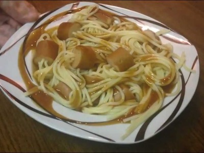 Making Spaghetti inside Sausages - food decoration idea - Aklati