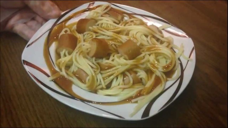 Making Spaghetti inside Sausages - food decoration idea - Aklati