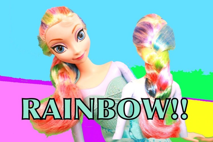 FROZEN Elsa RAINBOW HAIR Makeover Tutorial Disney Queen Princess Barbie Parody AllToyCollector