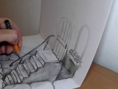 How to draw 3D stairway illusion on two pages
