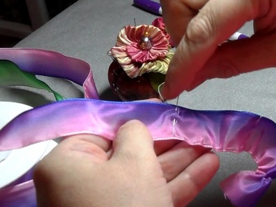 How to make a French Ribbonwork Four Petal Violet Flower