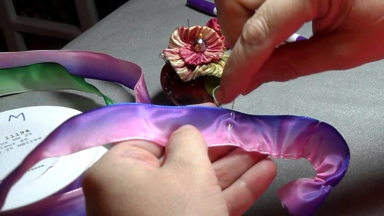 How to make a French Ribbonwork Four Petal Violet Flower