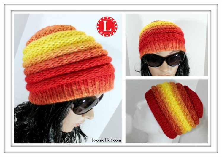 LOOM KNITTING HAT Ombre Beanie Pattern for Men and Women made on the Extra Large 40 - 41 peg loom