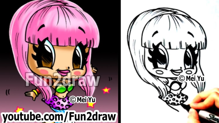 Nicki Minaj Chibi Drawing Tutorial - Cute Easy Cartoon Drawing - How to Draw - Fun2draw