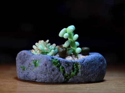 Succulents polymer clay tutorial miniature mossy rock garden