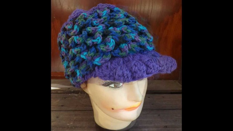 Unique Womens Crochet Crocodile Stitch Newsboy Hat in Purple and Peacock Ombre