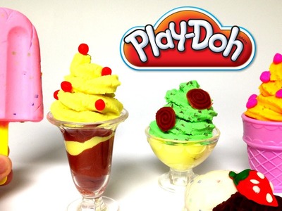 Play Doh Scoops 'n Treats DIY Ice Cream Cones, Popsicles, Sundaes, Waffles Play Dough Desserts